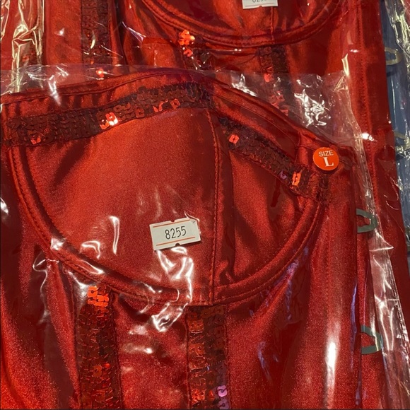 New! Sexy Showgirl Sequined Corset Size L Red - Picture 2 of 3
